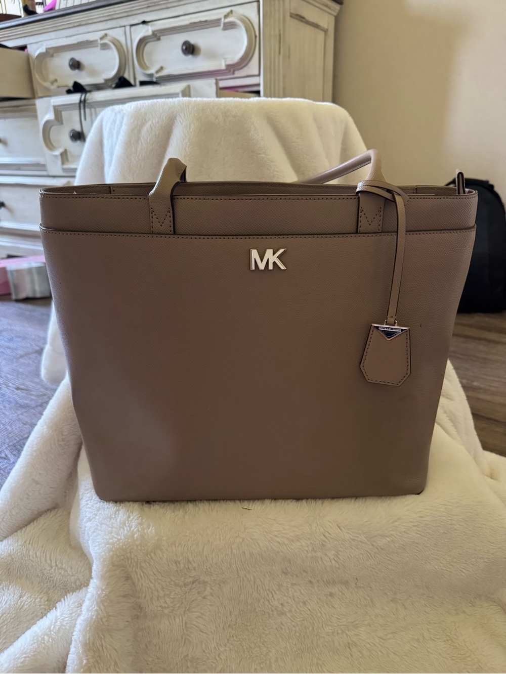 Michael Kors Taupe Saffiano Leather Tote with MK Logo